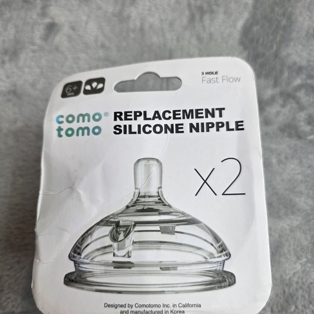 Como Tomo Silicone Replacement Nipple Fast Flow 6+ Month New and Sealed-2pk